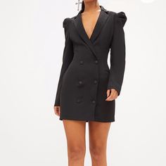 Black Puff Sleeve Button Up Blazer Silhouette Dress...Approximately 34” In Length...Nwt...Still In Package... Silhouette Dress, Dress Silhouette, Blazer Dress, Desi, Puff Sleeve, Colorful Dresses, Button Up, Size 2, Blazer