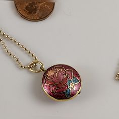 New Vintage Cloisonne Circle Red Rose Pendant On A 24" 14kt Gold Plated Ball Chain. Nwot. Please See Pictures For Details Condition And Measurements To Ensure Proper Fit. Thanks For Looking! Rose Gold Charms Necklace For Keepsake, Rose Gold Charms Necklace Keepsake, Red Pendant Necklace For Keepsake, Red Keepsake Pendant Necklace, Rose Gold Nickel-free Medallion Necklace, Pink Medallion Jewelry Gift, Pink Medallion Jewelry As A Gift, Pink Medallion Jewelry For Gifts, Red Locket Jewelry For Valentine's Day