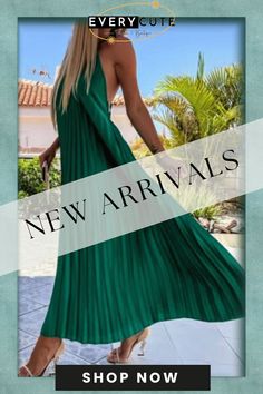 Breeze Slip Pleated Maxi Dress Chic Green Maxi Dress, Chic Non-stretch Green Maxi Dress, Trendy Pleated Summer Dresses, Trendy Pleated Dresses For Summer, Chic Pleated Maxi Dress For Vacation, Green Pleated Maxi Dress For Date Night, Trendy Pleated Dresses For Day Out, Casual Pleated Maxi Dress For Date Night, Summer Green Pleated Maxi Dress