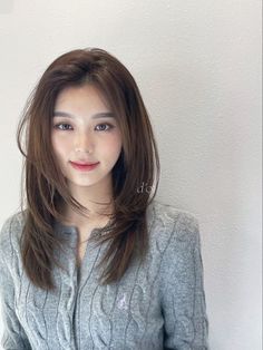 Asian Haircut Medium Layered Straight, Asian Long Layered Haircuts, Korean Straight Haircut, Korean Medium Hairstyle, Asian Mid Length Hair, Korean Medium Haircut, Asian Medium Length Hair With Layers, Medium Haircut Korean, Haircuts Without Bangs