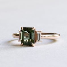 Horizontal Gemstone Ring, Olive Green Engagement Ring, Green Engagement Ring, Emerald Engagement Ring Vintage, Green Diamond Ring, Green Engagement Rings, Smaragd Ring, Tourmaline Engagement Ring, The Bling Ring