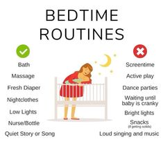 a woman is sleeping in her crib with the words bedtime routine on it