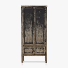 an old wooden cabinet with two doors