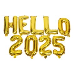 gold foil balloons spelling the word hello 2055