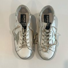 Authentic Worn 4 Times Gold And White Size 38 Shoes Golden Goose, Golden Goose Superstar, Goose Shoes, Golden Goose Shoes, Canvas Sneakers, Golden Goose, Womens Shoes Sneakers, Shoes Sneakers, Portfolio