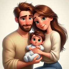 a man and woman holding a baby in their arms