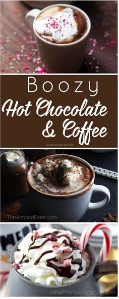 boozy hot chocolate and coffee recipe with whipped cream in the bottom, drizzled