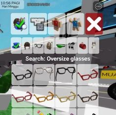 an image of a screen shot of some glasses on the street with other objects in it