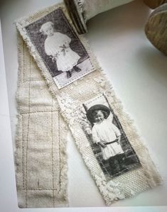 two pieces of fabric with pictures on them