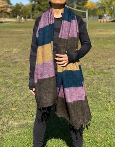 "This warm, soft and lightweight yak wool shawl is handloomed by local women in the Himalayan region of Nepal. You can wear it both indoor and outdoor as a shawl, wrap or as scarf around the neck. I use mostly to wrap around myself while meditating since its smooth and not itchy. Perfect to cozy up during morning and evening chills. Great gift idea for someone you love.  Measurement : 82\" X 39\" (approximate) 85% Yak wool, 15% Cotton Handloomed in Nepal Hand wash seperately in cold water. Line Traditional Alpaca Shawl One Size, Fall Handwoven Alpaca Shawl, Traditional One-size Wraps For Fall, Bohemian Alpaca Scarves For Winter, Traditional Winter Shawl For Gift, Handwoven Alpaca Scarves For Winter, Handwoven Alpaca Winter Scarf, Handwoven Alpaca Scarves For Fall, Handmade Alpaca Scarves For Fall