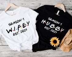 Season 1 Wifey And Hubby Shirt, Hubby  Wifey Shirt Est 2024, Honeymoon Shirt, Just Married T-Shirt, Matching Wife And Husband Shirt, Couples Shirts, Funny Wedding Shirts, Matching Couple Tees, Wedding Gift. Shirts are available in 2XL,3XL,4XL,5XL Sweatshirts/Hoodies/Tank Tops are available in 2XL,3XL Each item is sold separately. Please specify your requested design in the 'PERSONALIZATION' section. Instructions to Order 1. Please select the shirt type and size. 2. Please select color of the shirt from drop down options. 3. If you want to purchase more than 1 item, add current item to your cart and then you can go back and do the same process for your other shirts. 4. Select your shipping option and choose your payment method to complete your order. ~PROCESSING: 1-3 days but it may change Husband And Wife Shirts Funny, Married Couple Gift Ideas, Hubby And Wifey Shirts, Couple Trip Shirts, Couples Shirts Funny, Husband And Wife Shirts, Married Couple Shirts, Hubby Wifey Shirts, Married Couple Gifts