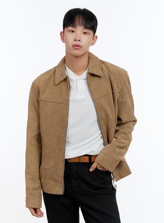 Product Detail Style : Casual, Minimal Occasion : Work wear Type : Men Detail : Zip up Print : Solid Material : Polyester, Suede Sleeve : Long sleeve Neck : Collar Polyester100 Color : Beige, Black Model Size Model is wearing size 1XL and the color Beige. Height : 5'9" | 176cm / Top : M / Bottom : L (30 inch) .prddescription table, .prddescription td, .prddescription th { border : 1px solid black; border-collapse : collapse; padding: 10px; } Size(Inch) Size Shoulder Bust Sleeve Length Armhole Sl Casual Long Sleeve Leather Jacket With Pockets, Casual Single Breasted Leather Jacket With Lapel Collar, Casual Single Breasted Leather Jacket With Long Sleeves, Casual Single-breasted Leather Jacket With Lapel Collar, Casual Leather Jacket With Lapel Collar For Fall, Casual Brown Leather Jacket With Long Sleeves, Casual Leather Jacket For Workwear, Casual Leather Jacket For Work With Relaxed Fit, Casual Relaxed Fit Leather Jacket For Work