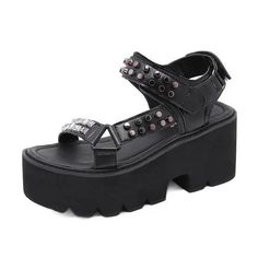 Gothic Grunge Studded Chunky Platform Sandals EG0367 - Egirldoll Alternative Fashion Jewelry, Shoes Gothic, Metal Decorations, Egirl Clothes, Chunky Platform Sandals, Gothic Grunge, Chunky Platform, Black Colour, Black 7