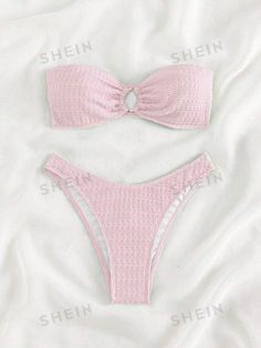 Ring Linked Bandeau Bikini Swimsuit | SHEIN USA Cute Bathing Suits From Shein, Bathing Suit Shein, Cute Shein Bikinis, Cute Pink Bikinis, Pink Swim Suits, Cute Summer Bikinis, Shein Bikinis, Pink Bikinis