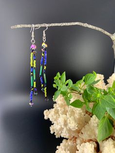 "Bohemian Style Long Beaded Earrings These earrings are colorful & lightweight! They can be a unique addition to any style outfit, dress them up or down! Handmade with Czech glass beads & silver plated earwire. They are just a touch over 3\" from jump ring to the longest strand." Artsy Colorful Beaded Dangle Earrings, Bohemian Multicolor Faceted Beaded Earrings, Spiritual Multicolor Dangle Beaded Earrings, Multicolor Glass Beaded Earrings, Artsy Multicolor Beaded Dangling Earrings, Long Beaded Earrings, Morse Code Bracelet, Grape Bunch, Outfit Dress