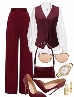 White And Red Outfits For Women, Red And White Outfit Casual, Chic Style Outfits Classy, Stylish Work Outfits Classy, Red Gold Outfit