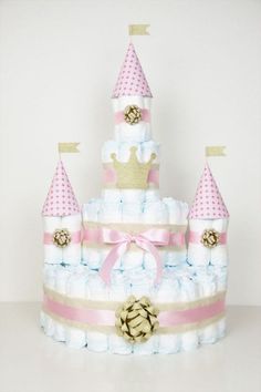 a diaper cake that is made to look like a castle