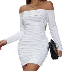 Elegant Party Dresses For Women 2023 Autumn Solid Color Long Sleeve Bag Hip Slim Sexy Vestidos Ladies Temperament Mini Dress Chic Non-stretch Backless Bodycon Dress, Spring Backless Bodycon Dress For Going Out, Spring Off-shoulder Bodycon Dress For Party, Backless Mini Dress For Club In Spring, Spring Club Mini Dress Backless, Spring Club Mini Dress, Backless, Elegant Off-shoulder Non-stretch Mini Dress, Elegant Off-shoulder Mini Dress, Elegant Non-stretch Off-shoulder Mini Dress