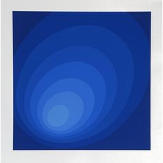 an abstract blue and white painting with circles