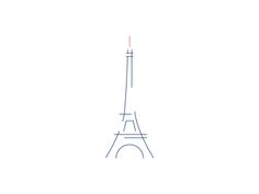 the eiffel tower is shown in blue ink on a white background with an orange line