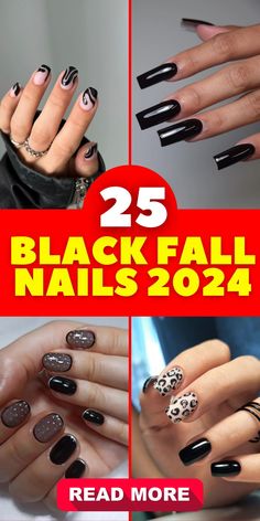 Step into the season with black fall nails 2024, featuring designs that combine classic elegance with modern trends. Add a twist with orange and brown accents, or keep it simple with matte black for a sophisticated look. Almond and square nail shapes are perfect for showcasing these designs, whether you opt for short or long lengths. Cute art ideas like pumpkin and leaves add a festive touch to these autumn-inspired nails. Yellow Black Nails Design, Short Square Nail Designs Black, Black And White Fall Nails, Black And Orange Nails Ideas, Black Square Acrylic Nails Design, Black Thanksgiving Nails, Fall Nails With Black, Black And Neutral Nails, Matte Black Nails Design