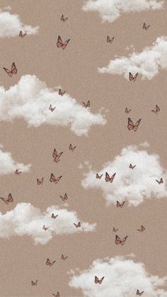 there are many butterflies flying in the sky on this cloud wallpaper mural that is also available for walls