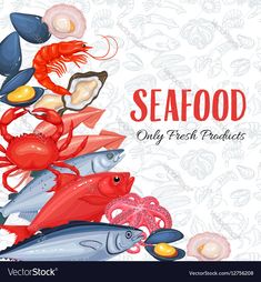 seafood and other sea food on a white background