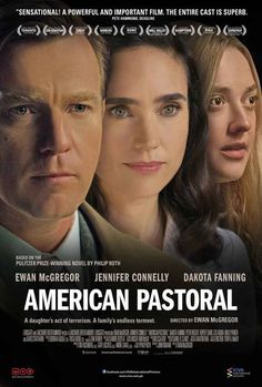 an american pastoral movie poster with two people looking at the camera and one man staring