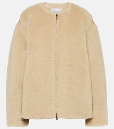 Luxury Merino Wool Outerwear For Fall, Cozy Beige Cashmere Outerwear, Soft Mohair Outerwear For Fall, Chic Mohair Outerwear For Winter, Chic Mohair Winter Outerwear, Cream Merino Wool Outerwear For Work, Merino Wool Cream Outerwear For Work, Chic Beige Wool Fur Coat, Beige Mohair Long Sleeve Outerwear