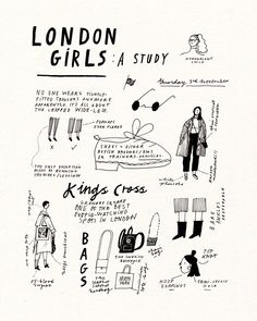 the london girls'a study poster is shown in black and white, with handwritten text