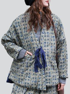 Description Product ID: TP2033219 Material: Cotton, Linen Lining Material: Silk-like Cotton Sleeve: Long Sleeve Pattern: Printed Closure Type: Lace-up Season: Winter Style: Ethnic Occasion: Daily, Trip, Gifts Package included: 1 * Coat Size Chart (Asian Size): Please allow 1-3 cm measured error. Size Length Chest Raglan Sleeve Length One Size 70cm - 74cm | 27.6'' - 29.1 in 150cm | 59.1 in 68cm | 26.8 in Winter Folk Style Long Sleeve Kimono, Folk Long Sleeve Kimono For Fall, Folk Style Long Sleeve Kimono For Fall, Folk Style Long Sleeve Kimono For Spring, Spring Folk Style Long Sleeve Kimono, Bohemian Long Sleeve Kimono With Pockets, Padded Coat, Ethnic Style, Sleeves Pattern