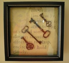 two old keys are in a shadow frame