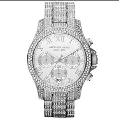 Very nice Michael Kors Watch with silver crystals in great used condition. Michael Kors Watch Silver, Watches Women Michael Kors, Mk Watch, Tic Toc, Wristwatch Fashion, Crystal Watches, Michael Kors Accessories, Ladies Watch, Rwby