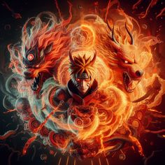 two demonic creatures surrounded by fire and flames