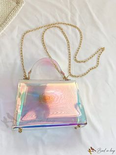 Bird in Bag - Holographic Twill Lock Chain Square Bag Lock Chain, Elegant Pattern, Bird In Bag, Bag Bag, Square Bag, Mini Fashion, Style Elegant, Top Handle, Square