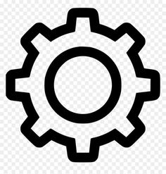 a black and white gearwheel icon on a transparent background