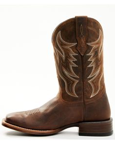 Broad square toe. Pull tabs. Full-grain leather upper. 11" shaft with western embroidery design. Double-stitched welt. Western Boots With Reinforced Stitching For Ranch, Western Brown Boots With Reinforced Stitching, Western Boots With Reinforced Stitching For Rodeo, Western Boots With Reinforced Stitching And Snip Toe, Western Snip Toe Boots With Reinforced Stitching, Western Square Toe Work Boots For Western-themed Events, Western Boots With Goodyear Welt Construction And Square Toe, Western Boots With Goodyear Welt And Square Toe, Western Goodyear Welted Boots With Square Toe