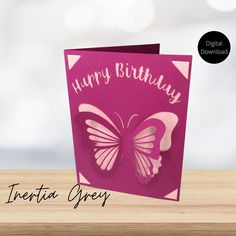 a birthday card with a pink butterfly on it