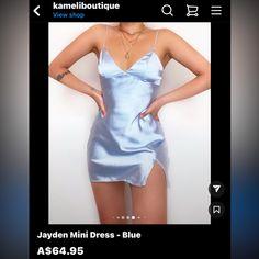 Kameli Boutique Jayden Mini Dress Color: Light Blue Size: L / 12 *Sizes Run Small* Should Fit S Or Petite 8 M/L Never Worn However Please Look At Pictures Carefully - There Is Light Distress On The Satin Across The Waist As Pictured Above Org Price: $64.95 Asking For $30 Obo Blue Mini Length Slip Dress For Party, Blue Mini Length Slip Dress, Blue Mini Length Slip Dress For Date Night, Blue Summer Slip Dress For Night Out, Blue Slip Dress For Summer Night Out, Kameli Boutique, Sleeveless Linen Dress, Tassel Dress, Lace Button