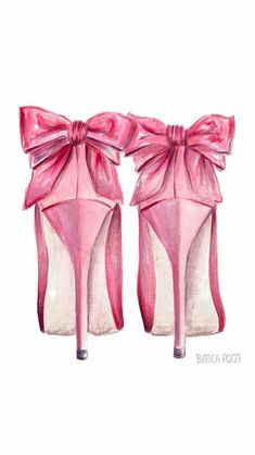 pink high heels with bows on the side and an instagramt to show them