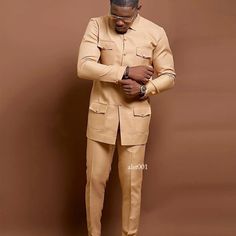 Tailored Long Sleeve Sets For Groom, Tailored Wedding Sets With Pockets, Groom Suit Sets With Suit Collar And Buttons, Tailored Wedding Pants With Pockets, Beige Long Sleeve Semi-formal Set, African Festival, African Pants, Suit Shirt, Wedding Dress Men