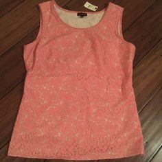 Super Cute Sleeveless Top From Talbots Is Lined In Cream With A Rose Pink Dixie Floral Lace Overlay Hidden Side Zipper Chest: 17" (Doubled To 34") ~ Underarm To Underarm Length: 23" (Shoulder To Hem) Size: 4 (Womens) New With Tags Pink Fitted Tank Vest, Pink Fitted Sleeveless Vest, Spring Pink Tank Top Vest, Pink Tank Top For Spring, Pink Sleeveless Top For Spring, Sleeveless Pink Tops For Spring, Pink Feminine Vest For Spring, Feminine Pink Vest For Spring, Pink Feminine Spring Vest