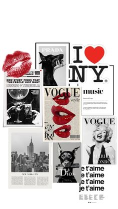 the collage is made up of many different types of art and design elements, including lipstick