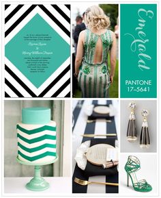 green and white wedding colors with black and white stripes on the bottom, gold accents