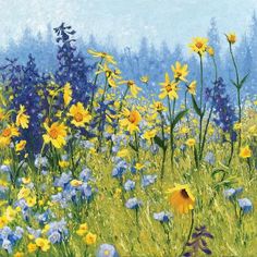 a painting of wildflowers and other flowers in a field