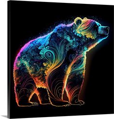 a colorful bear is shown on a black background