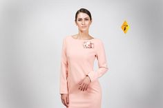 Pink Crepe Boat neck Cocktail Dress, Longsleeve Lined Midi Pencil Dress, Bateau neck Office Formal D Cocktail Dress Long Sleeve, Pink Pencil Dress, Dresses For Women Wedding, Cocktail Dress Long, Long Sleeve Midi Dresses, Cocktail Rose, Skater Dresses Casual, Midi Dresses For Women, Pink Pencil