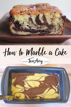 how to marble a cake with chocolate and vanilla swirl on the top, then bake it in the bottom