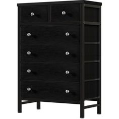 a black dresser with five drawers and two doors