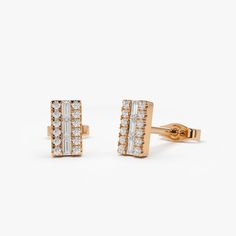 Gold Kt: 14K (also available in 18K)
Available Gold Color: Rose Gold, Yellow Gold, White Gold
Length and Width: 6.75 X 3.75MM
Length & Width of Studs: 6 x 4.5MM
Baguette Diamonds: 10 pcs 2.25x1.25x1MM
Round Diamonds: 8 pcs 1.35MM
Number of Diamonds: 18
Total CTW: 0.22ctw


You'll look enviously stylish in these eye-catching star diamond earrings. A unique display of luxury, these diamond earrings will show off your unwavering self-confidence. The beautiful star setting features twelve indivi Luxury Rose Gold Baguette Cut Earrings, Fine Jewelry 14k Gold Baguette Earrings, 14k Gold Baguette Earrings Fine Jewelry, Rose Gold Baguette Diamond Anniversary Earrings, Rose Gold Baguette Cut Diamond Earrings, Rose Gold Baguette Cut Earrings For Anniversary, Rose Gold Baguette Cut Earrings For Gift, Elegant Baguette Diamond Earrings For Formal Occasions, Classic 14k Gold Earrings With Baguette Diamonds